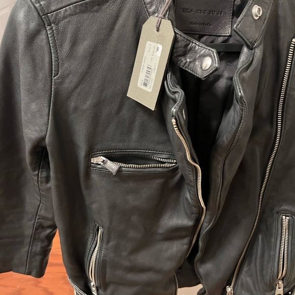 New: Allsaints Turne Leather Jacket Black Biker - Picture 9 of 9